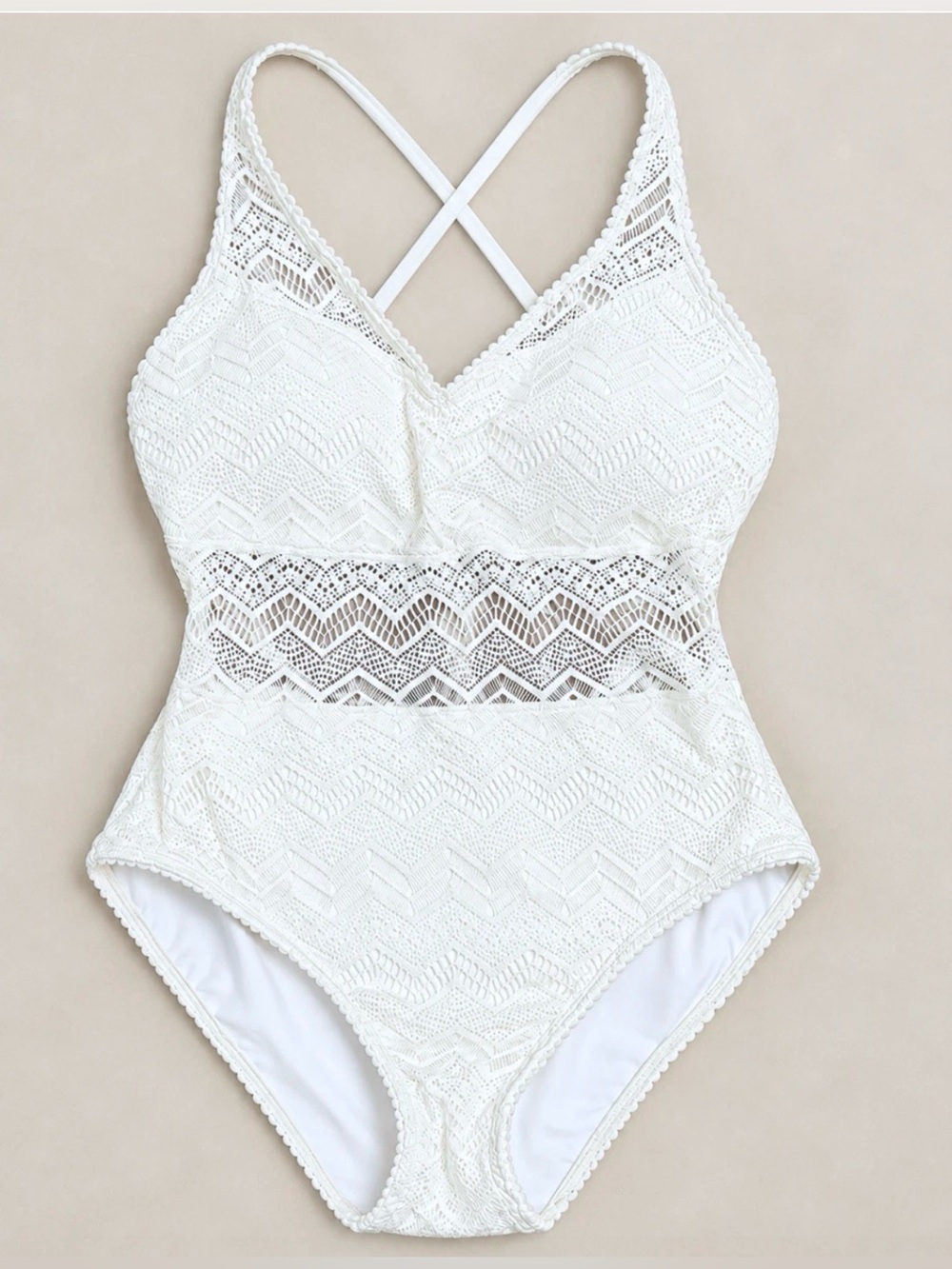 NWT SOMA COCONUT IVORY CROCHET ONE PIECE SWIMSUIT SZ 14